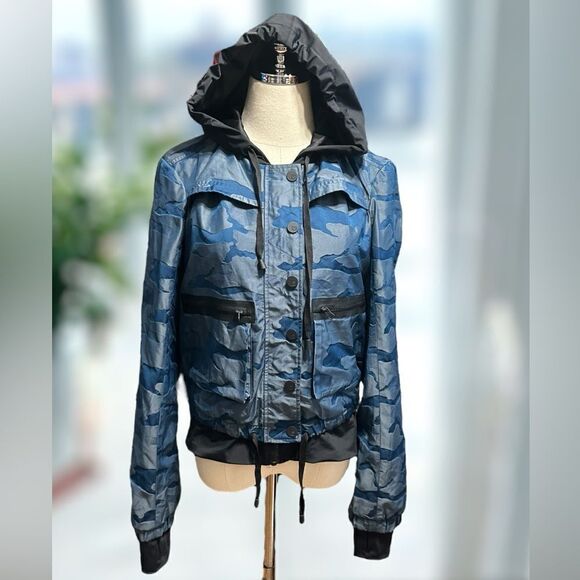 🔥 Blanc Noir Skyfall Camo Print Aviator Jacket Camo Hooded Size S - Picture 2 of 16